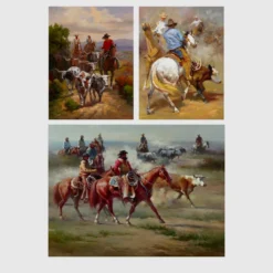 Oil Paintings Cowboys Herding the Cows Printed on Canvas