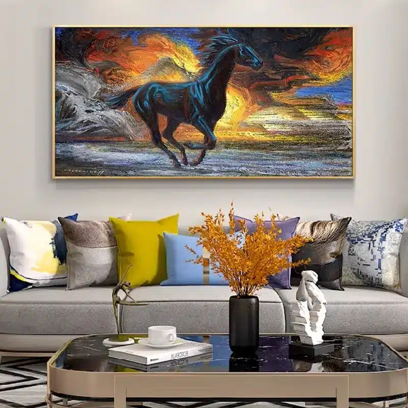 Running Black Horse Abstract Oil Painting Printed on Canvas