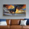 Running Black Horses Abstract Oil Painting Printed on Canvas
