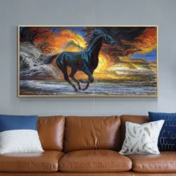 Running Black Horses Abstract Oil Painting Printed on Canvas