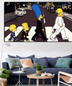 Simpson Family On Abbey Road Painting Printed on Canvas