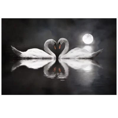 Swans in Love On Water Artwork Printed on Canvas - Image 2