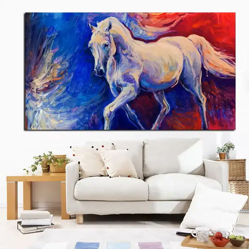 White Horse Abstract Painting Printed on Canvas