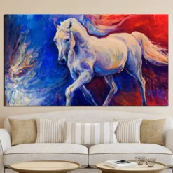 White Horse, Abstract Painting Printed on Canvas