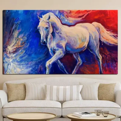 White Horse, Abstract Painting Printed on Canvas