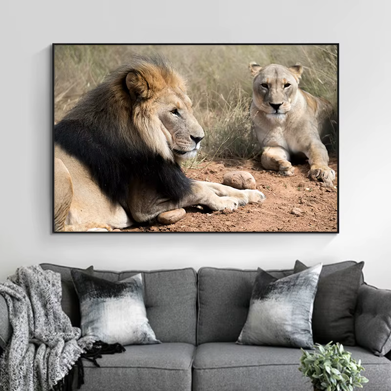 Wild Lion Couple Picture Printed on Canvas