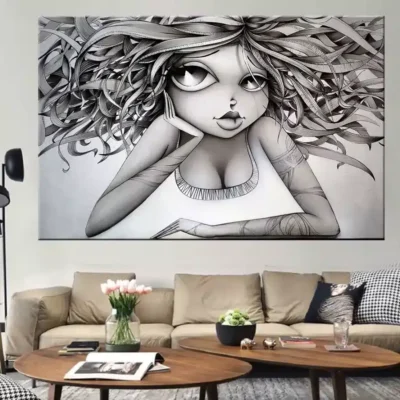 Abstract Girl Wall Art Painting Printed on Canvas