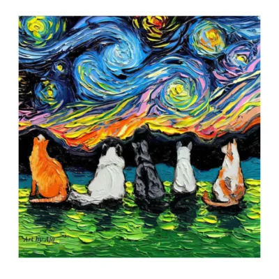 Animal in Starry Night Abstract Graffiti Printed on Canvas - Image 3