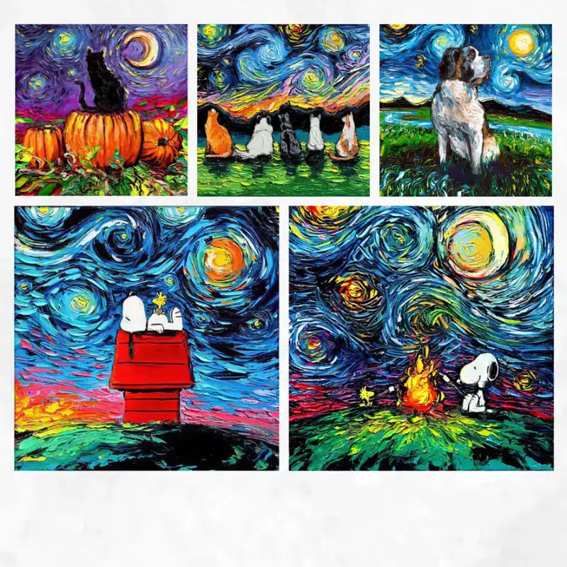 Animal in Starry Night Abstract Graffiti Printed on Canvas