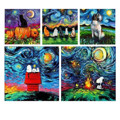 Animal in Starry Night Abstract Graffiti Printed on Canvas