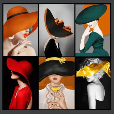 Lady With Fashion Hat Artwork Printed on Canvas
