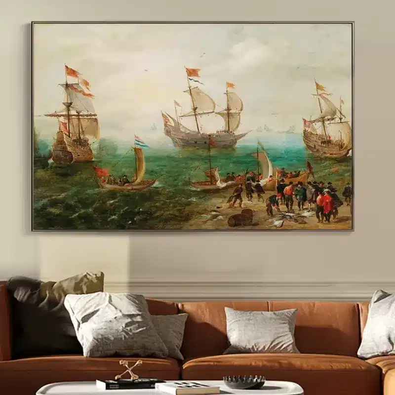 Marine With Three Large Sailing Ships by Cornelis Verbeeck Printed on Canvas