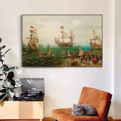 Marine With Three Large Sailing Ships by Cornelis Verbeeck Printed on Canvas