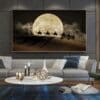 Moon Night and Camels in Desert Printed on Canvas 1