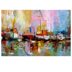 Sailboats Beautiful Abstract Oil Paintings Printed on Canvas - Image 2