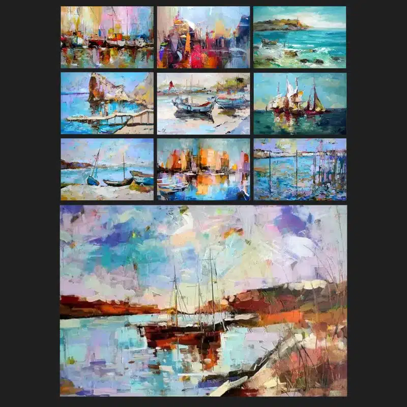 Sailboats Beautiful Abstract Oil Paintings Printed on Canvas