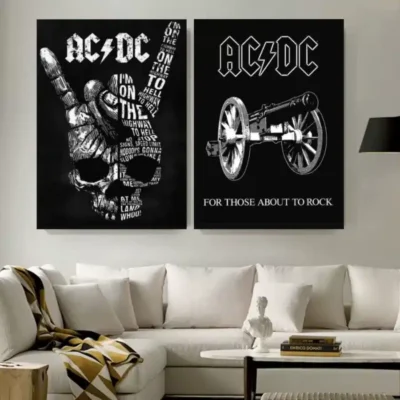 AC DC Logo with Gun and Skeleton Paintings Printed on Canvas