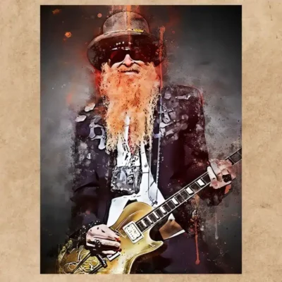 Billy Gibbons ZZ Top Guitarist and Singer Painting Printed on Canvas - Image 3