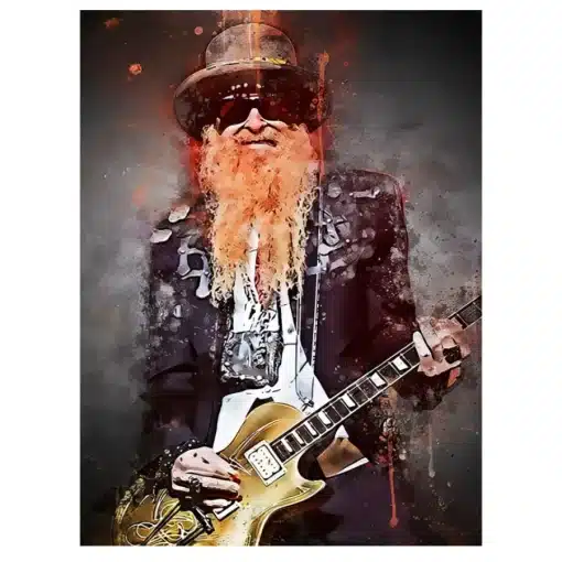 Billy Gibbons ZZ Top Guitarist and Singer Painting Printed on Canvas - Image 2