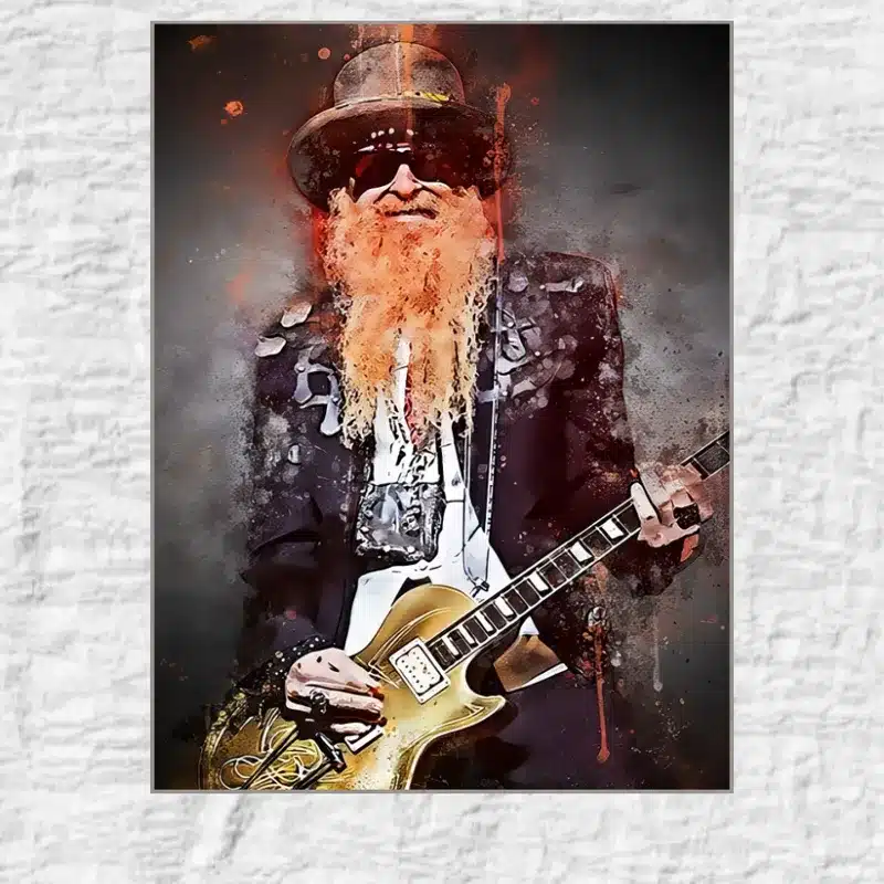 Billy Gibbons ZZ Top Guitarist and Singer Painting Printed on Canvas