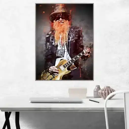 Billy Gibbons ZZ Top Guitarist and Singer Painting Printed on Canvas