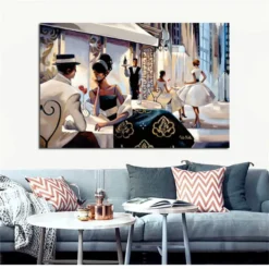 Couple at Restaurant Painting Printed on Canvas