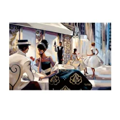 Couple at Restaurant Painting Printed on Canvas