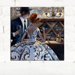 Couple at the Bar Painting Printed on Canvas