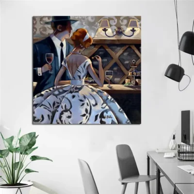 Couple at the Bar Painting Printed on Canvas