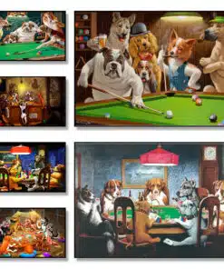 Dogs Playing Billiard and Poker Fun Paintings Printed on Canvas