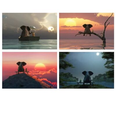 Elephant and Dog Enjoying the View Paintings Printed on Canvas