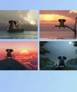 Elephant and Dog Enjoying the View Paintings Printed on Canvas