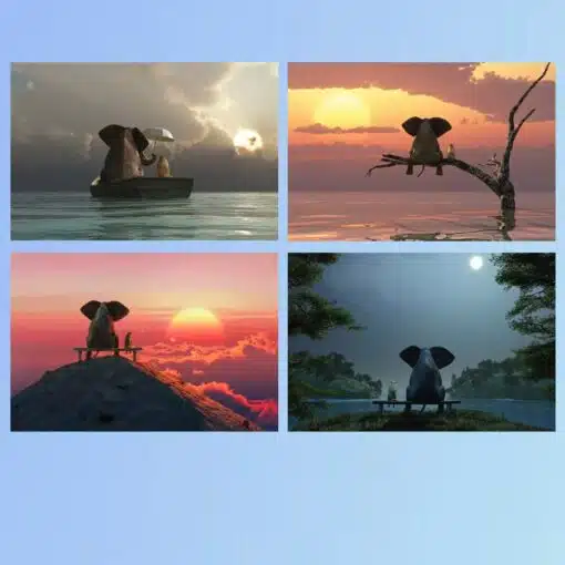Elephant and Dog Enjoying the View Paintings Printed on Canvas