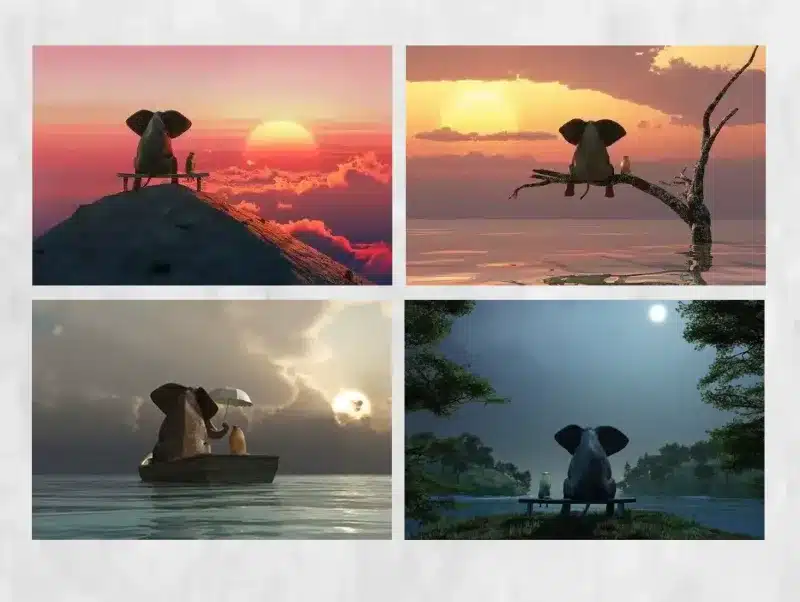 Elephant and Dog Enjoying the View, Paintings Printed on Canvas