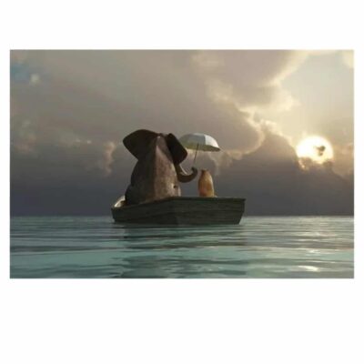 Elephant and Dog Enjoying the View Paintings Printed on Canvas - Image 2