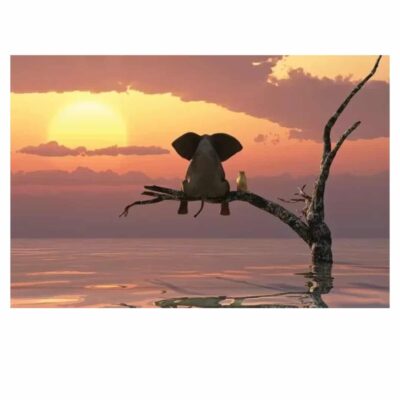 Elephant and Dog Enjoying the View Paintings Printed on Canvas - Image 3