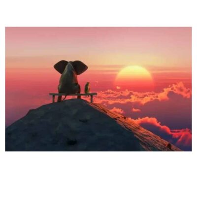Elephant and Dog Enjoying the View Paintings Printed on Canvas - Image 4