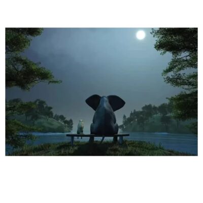 Elephant and Dog Enjoying the View Paintings Printed on Canvas - Image 5