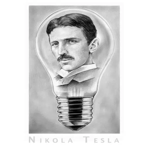 Portrait of Nikola Tesla and Artworks Printed On Canvas