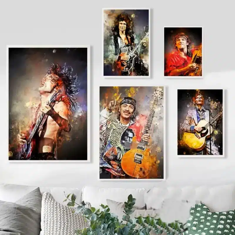 Portrait of Famous Guitarists Printed on Canvas