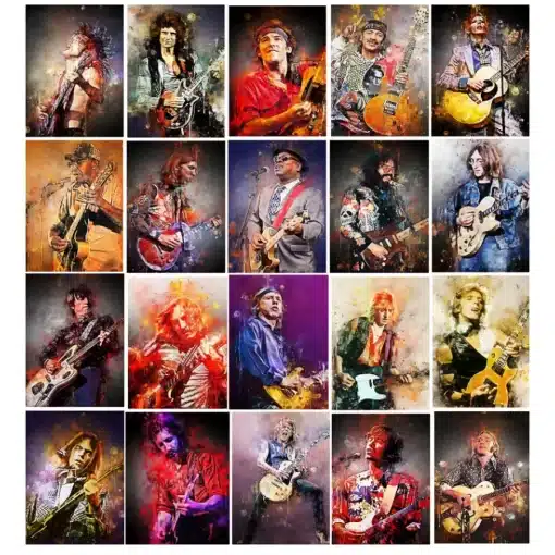 Portrait of Famous Guitarists Printed on Canvas