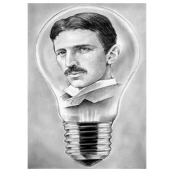 Portrait of Nikola Tesla and Artworks Printed On Canvas - Image 2