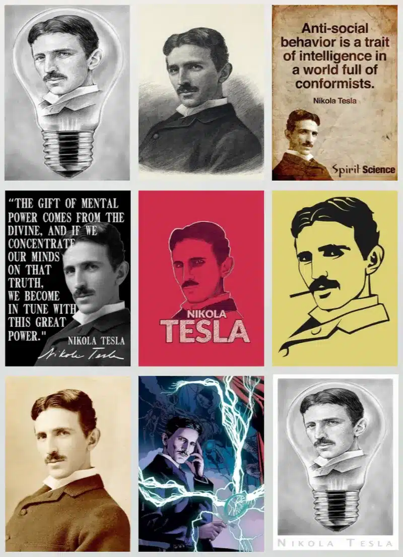 Portrait of Nikola Tesla and Artworks Printed On Canvas