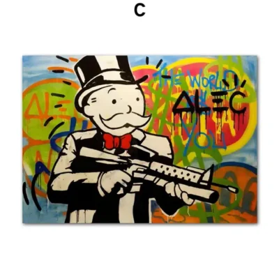 Alec Monopoly Graffiti Artworks Printed on Canvas - Image 4