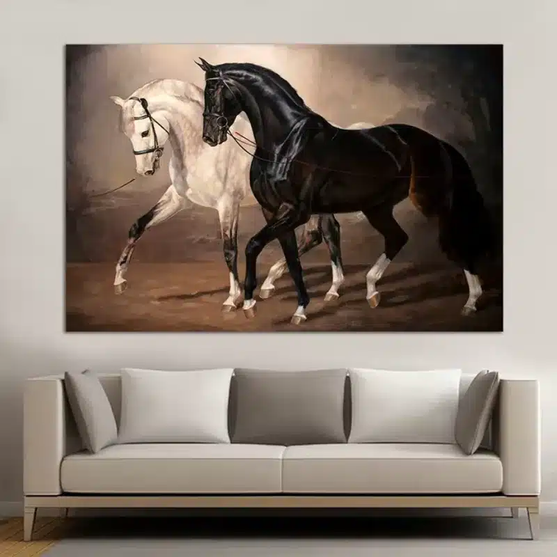 Black and White Horse Artwork Printed on Canvas