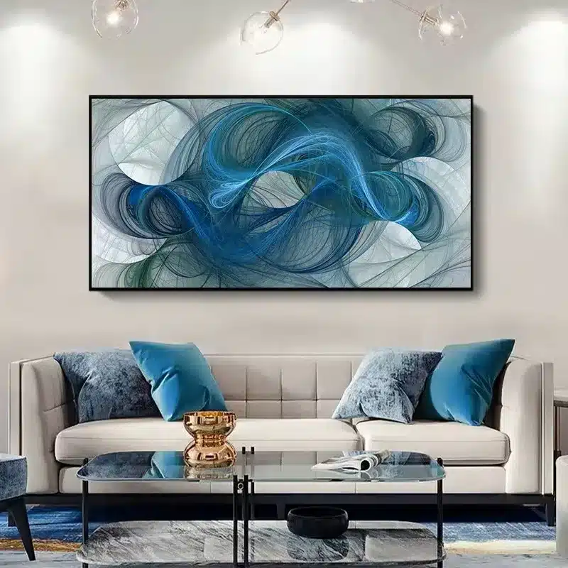 Blue Green and White Abstract Painting Printed on Canvas