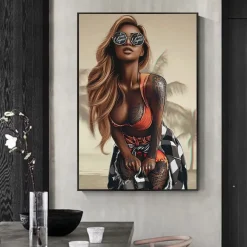 Woman with Tattoo Abstract Painting Printed on Canvas