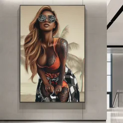 Woman with Tattoo Abstract Painting Printed on Canvas