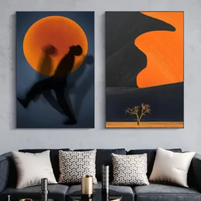Black & Orange Abstract Paintings Printed on Canvas