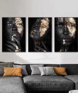 Black Women with Golden Color Artworks Printed on Canvas